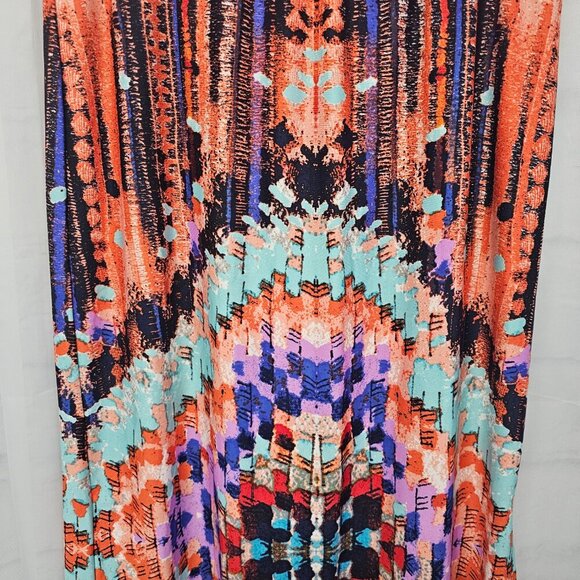 AB Studio Orange Blue Abstract Boho Maxi Skirt Festival Hippie S/M - Picture 3 of 9